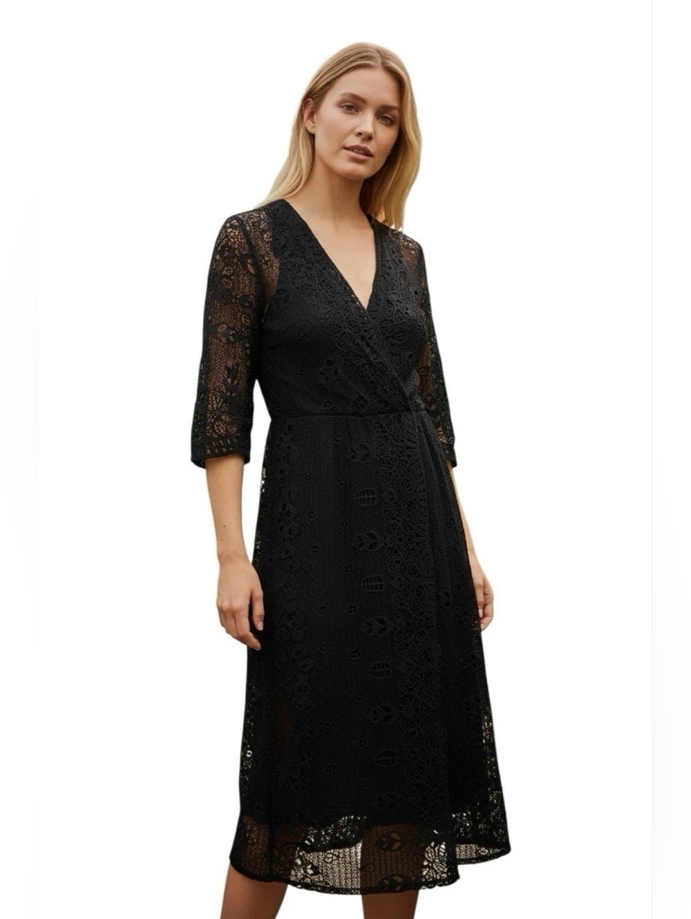 Soft Surroundings Black Crochet Lace Maxi Dress Boho Romantic Size Small